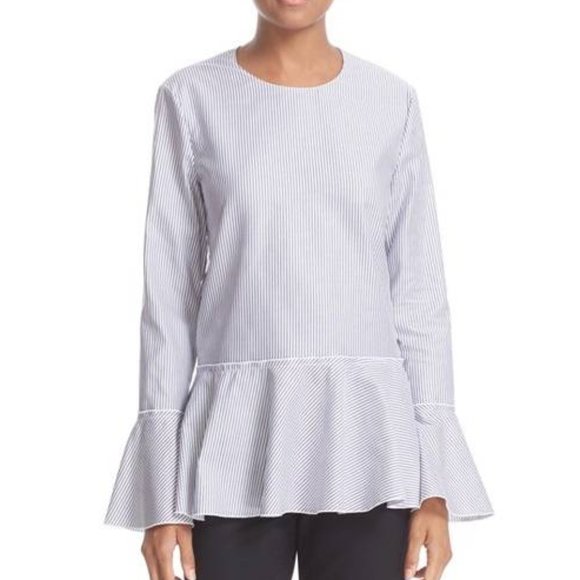 Theory Lexanda Mason Striped Bell-Sleeve Peplum Top - Picture 1 of 9